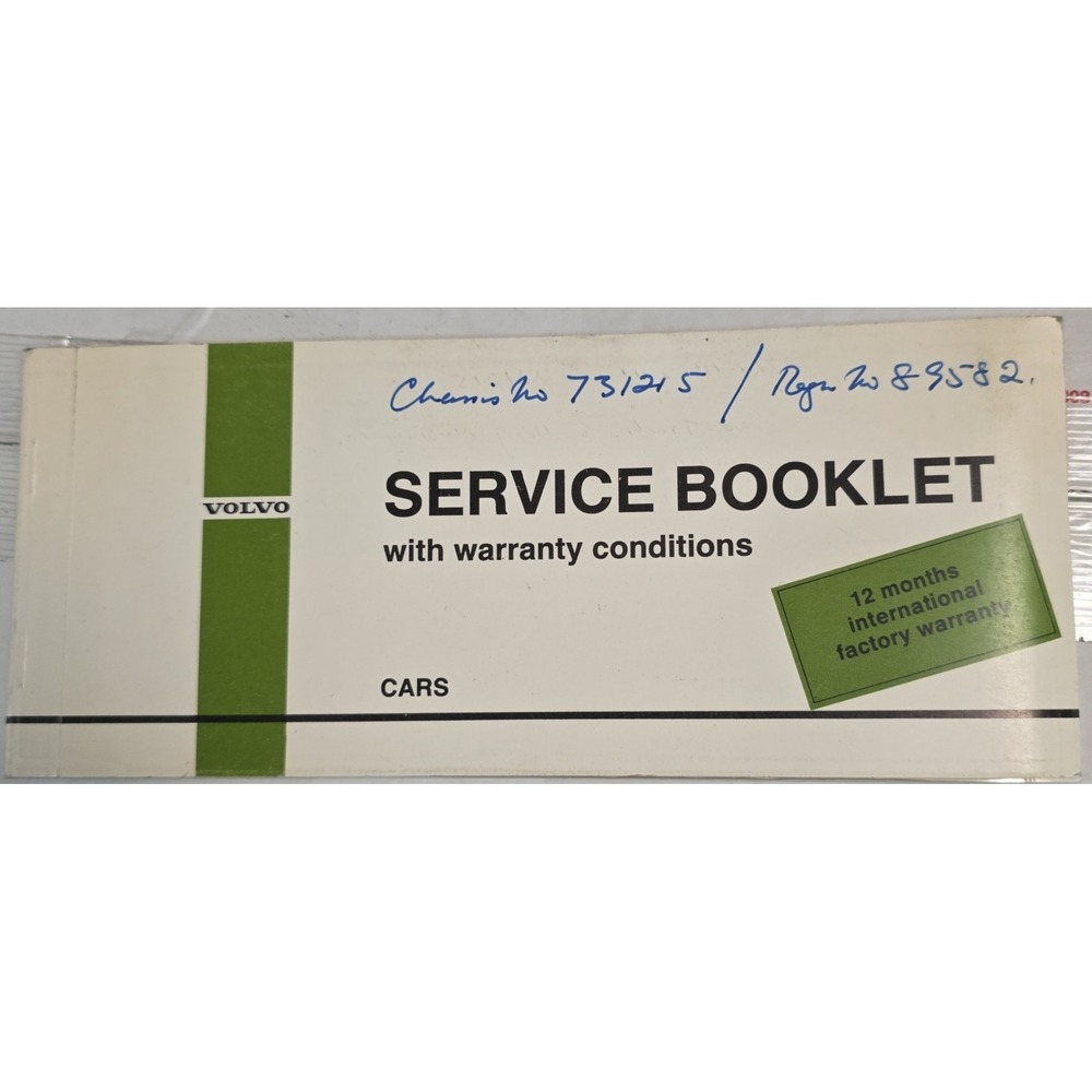 1982 Volvo Service Booklet Cars 12 Months International Factory Warranty